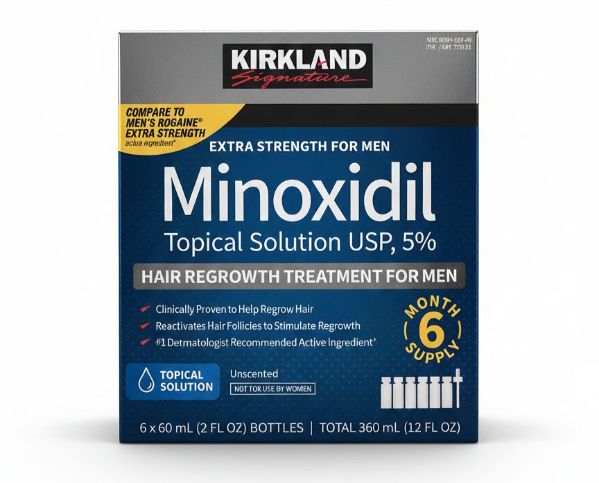 Minoxidil Kirkland 5%, 6 meses, 6 botes de 60 ml + aplicador